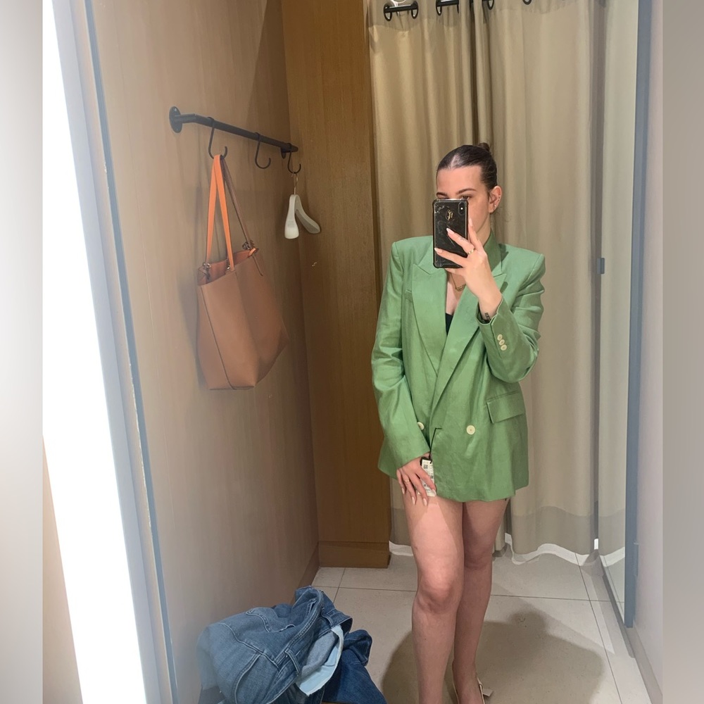 MANGO GREEN 100% LINEN BLAZER SPRING